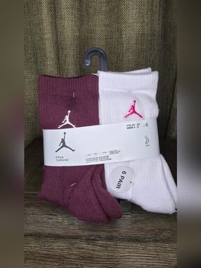 Jordan 6-Pack Cushioned Crew Socks – Maroon & White Kids Or Womens